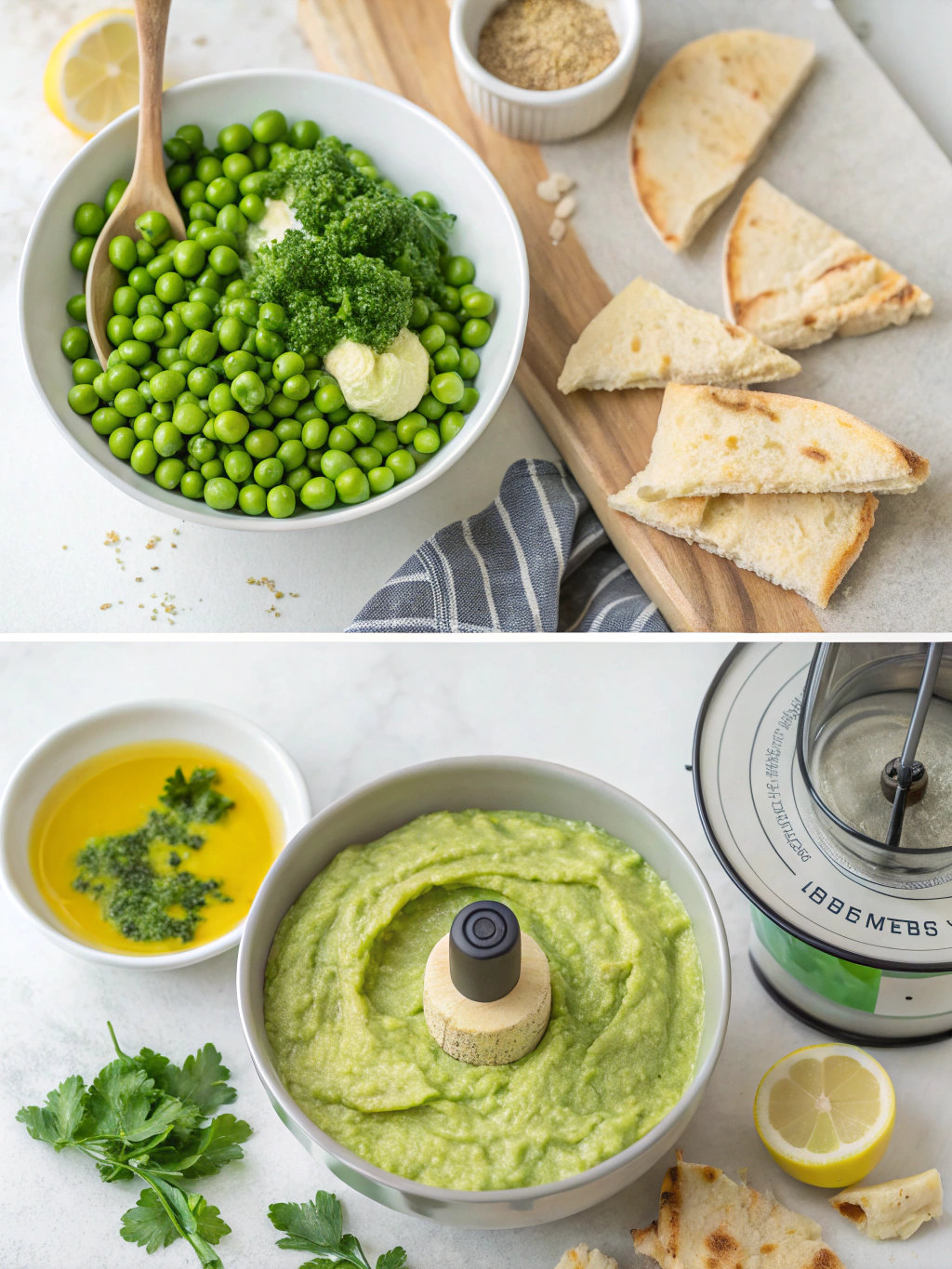 green pea hummus tahini preparing steps